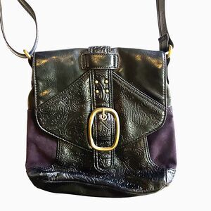 Vintage Y2K Nine West Crossbody Bag Purse Shoulder Bag Western Black Faux Suede